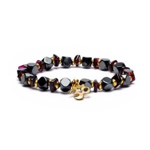 Bracelet Hématite / Grenat facetté avec Om - 4MM