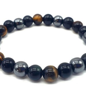 Bracelet Protection Obsidienne Noire, Hématite, Œil de Tigre perles 8mm
