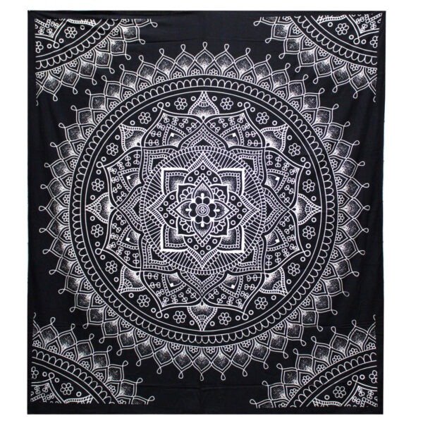 Dessus de Lit Double/ Tenture N&B - Fleur de Lotus 230X200