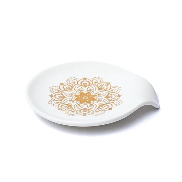 Porte sachet de thé Mandala blanc en porcelaine fine