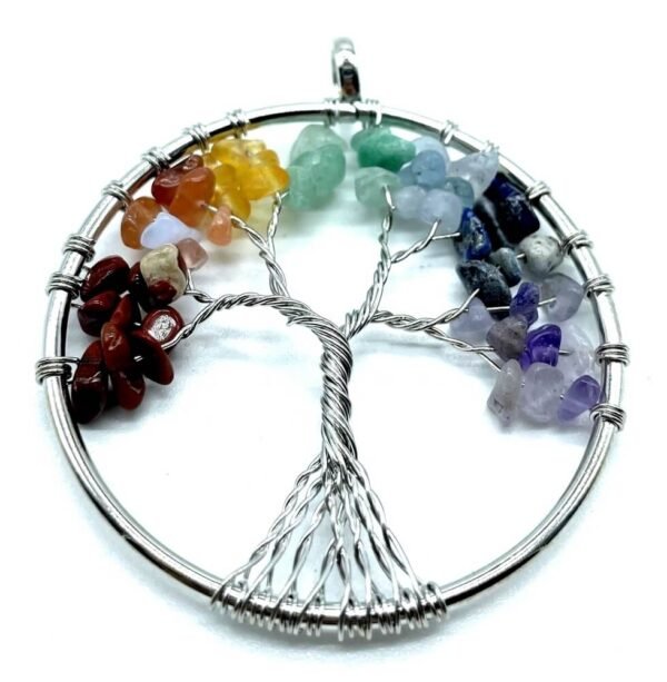 Pendentif Arbre de Vie 7 Chakras 5cm - Plaqué Argent