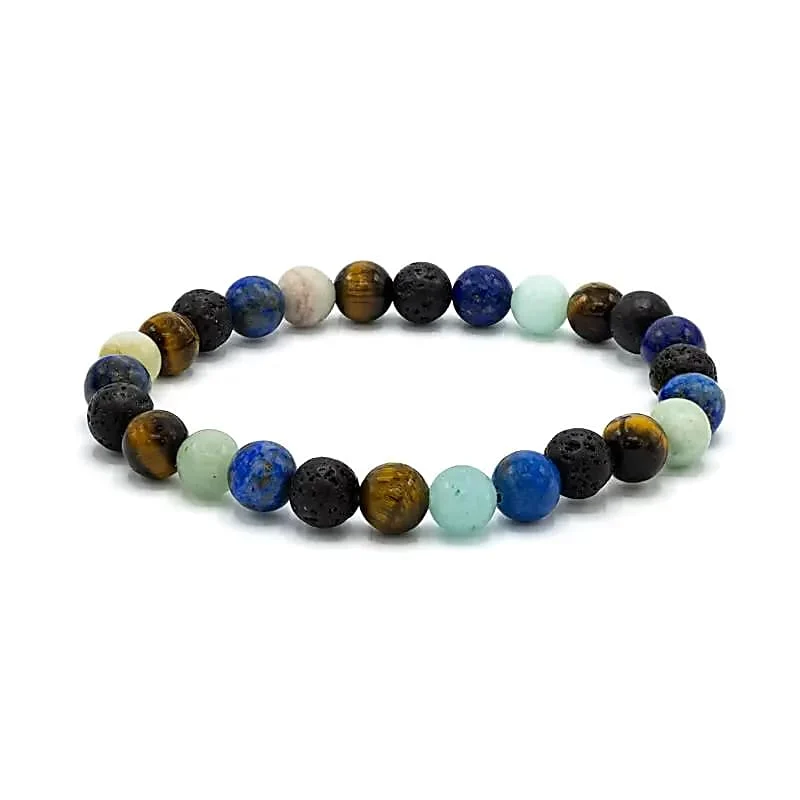 Bracelet en lapis-lazuli, pierre de lave, œil de tigre et amazonite - 8MM